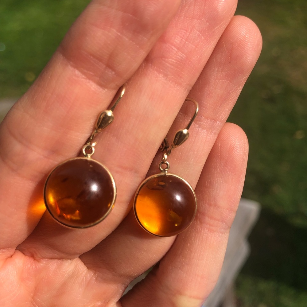 14k Amber Gold Drop Earrings